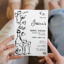 ハンドドロードドードルブライダルシャワーフランスのボウ 招待状