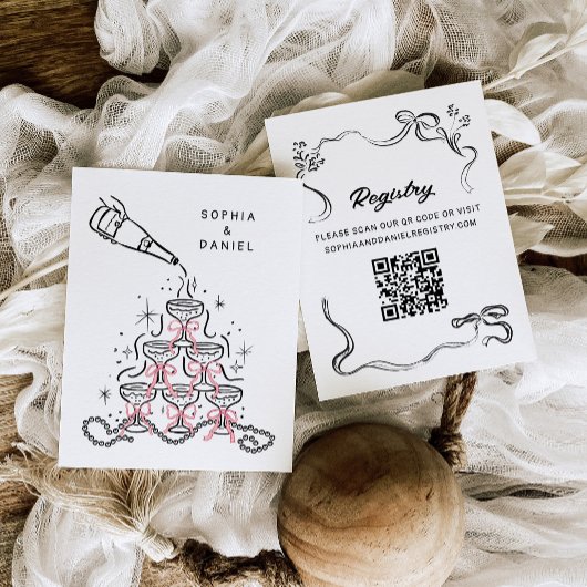 ハンドドロードパール&プロセッコブライダルシャワー エンクロージャーカード