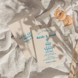 ハンドドロードブルーレトロシャンパンタワー結婚ズ 招待状