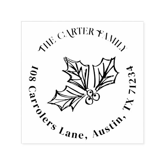 ハンドドロードホリーベリーイラストレーション差出人住所 セルフインキングスタンプ (デザイン)