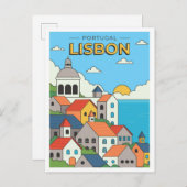 ハンドドロードリスボンポルトガルアートヴィンテージトラベル ポストカード (正面/裏面)