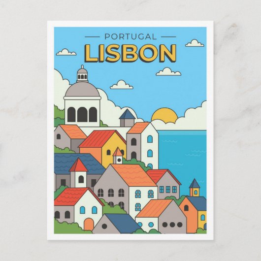 ハンドドロードリスボンポルトガルアートヴィンテージトラベル ポストカード (正面)