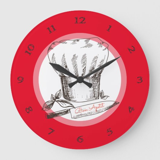 ハンドドロードルシェフハットナイフのキッチンクロック ラージ壁時計 (正面)