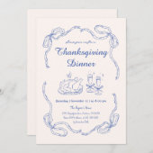 ハンドドロードルボウ感謝祭お洒落ディナー 招待状 (正面/裏面)