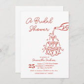 ハンドドロードレッドシャンパンタワーブライダルシャワー 招待状 (正面/裏面)