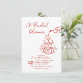 ハンドドロードレッドシャンパンタワーブライダルシャワー 招待状 (スタンド正面)