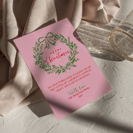 ハンドドロードレッドピンクグリーンボウリースクリスマス シーズンカード