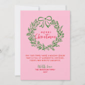 ハンドドロードレッドピンクグリーンボウリースクリスマス シーズンカード (正面)