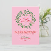 ハンドドロードレッドピンクグリーンボウリースクリスマス シーズンカード (スタンド正面)