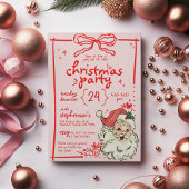 ハンドドロードレッドピンクボウヴィンテージサンタクリスマス 招待状