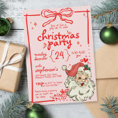 ハンドドロードレッドピンクボウヴィンテージサンタクリスマス 招待状