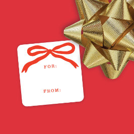 ハンドドロードレッドボウクリスマスホリデーギフトラベル スクエアシール