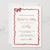ハンドドロードレッドボウコケモダンッシ結婚ック 招待状 (正面)