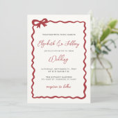 ハンドドロードレッドボウコケモダンッシ結婚ック 招待状 (スタンド正面)