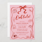 ハンドドロードレッドボウパリブライダルシャワー 招待状 (正面/裏面)