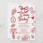 ハンドドロードレッドボウ項目チャオベビー赤ちゃんシャワー 招待状 (正面)