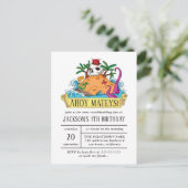 ハンドドロードレッド&ホワイトパイレーツアイランドボーイ誕生日 インビテーションポストカード (スタンド正面)