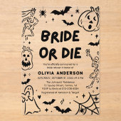 ハンドドローハロウィーンスケルトン幽霊ブライダルシャワー アクリル招待状 (正面)