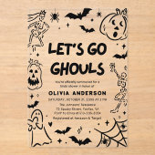 ハンドドローハロウィーンスケルトン幽霊ブライダルシャワー アクリル招待状 (正面)