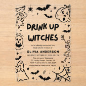 ハンドドローハロウィーンスケルトン幽霊ブライダルシャワー アクリル招待状 (正面)