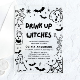 ハンドドローハロウィーンスケルトン幽霊ブライダルシャワー アクリル招待状