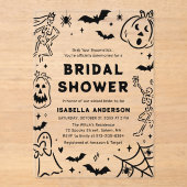 ハンドドローハロウィーンスケルトン幽霊ブライダルシャワー アクリル招待状 (正面)