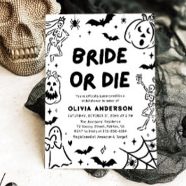 ハンドドローハロウィーンスケルトン幽霊ブライダルシャワー 招待状