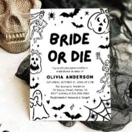 ハンドドローハロウィーンスケルトン幽霊ブライダルシャワー 招待状