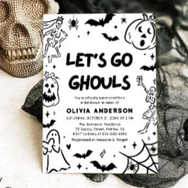 ハンドドローハロウィーンスケルトン幽霊ブライダルシャワー 招待状