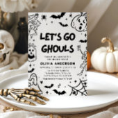 ハンドドローハロウィーンスケルトン幽霊ブライダルシャワー 招待状