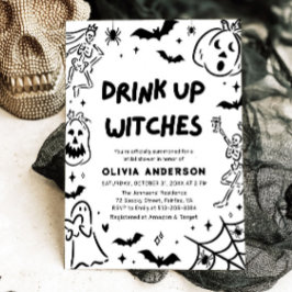 ハンドドローハロウィーンスケルトン幽霊ブライダルシャワー 招待状