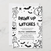 ハンドドローハロウィーンスケルトン幽霊ブライダルシャワー 招待状 (正面)