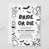 ハンドドローハロウィーンスケルトン幽霊ブライダルシャワー 招待状 (正面)