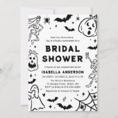 ハンドドローハロウィーンスケルトン幽霊ブライダルシャワー 招待状 (正面)