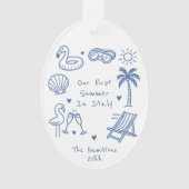 ハンドドローパーソナライズされたドスタイルサマーバケーション オーナメント (正面)