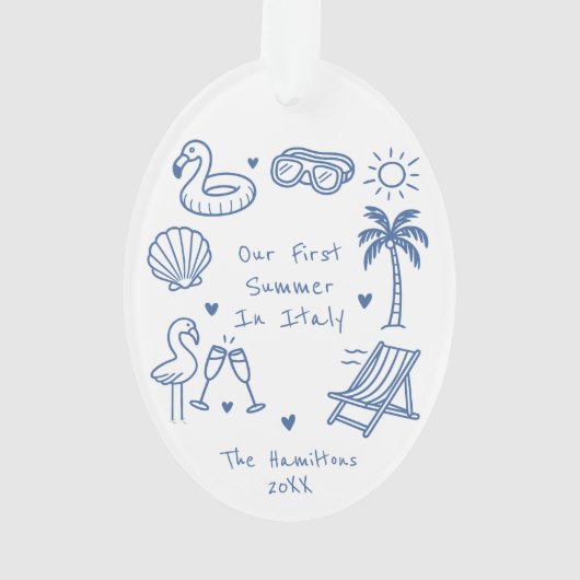 ハンドドローパーソナライズされたドスタイルサマーバケーション オーナメント (裏面)