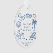 ハンドドローパーソナライズされたドスタイルサマーバケーション オーナメント (正面)