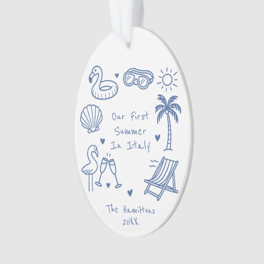 ハンドドローパーソナライズされたドスタイルサマーバケーション オーナメント (正面)