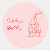 ハンドドローピンクレッドシャンパンタワー誕生日 ラウンドシール (正面)