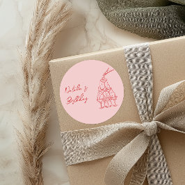 ハンドドローピンクレッドシャンパンタワー誕生日 ラウンドシール