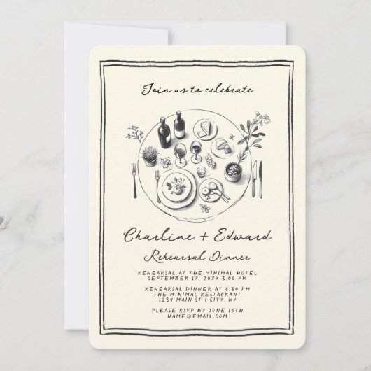 ハンドドローファンキースケッチリハーサルディナー 招待状 (正面)