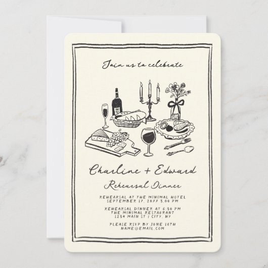 ハンドドローファンキースケッチリハーサルディナー 招待状 (正面)