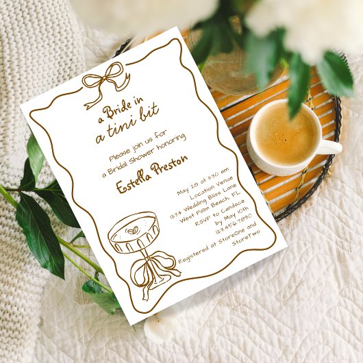 ハンドドローファンキードお洒落マルティーニブライダルシャワー 招待状