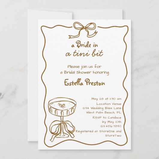 ハンドドローファンキードお洒落マルティーニブライダルシャワー 招待状 (正面)