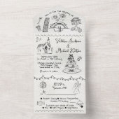 ハンドドローファンキードイタリ結婚ドードル オールインワン招待状 (内側)