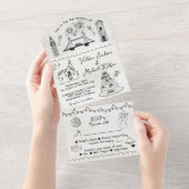 ハンドドローファンキードインド結婚ードル オールインワン招待状 (貼ってはがせる)