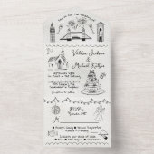 ハンドドローファンキードインド結婚ードル オールインワン招待状 (内側)