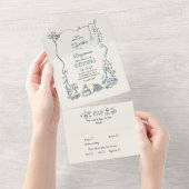 ハンドドローファンキード予測できなモダンド結婚ズ オールインワン招待状 (貼ってはがせる)