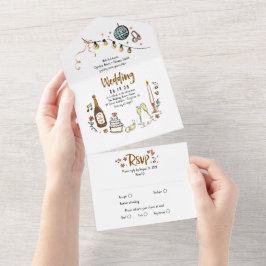 ハンドドローファンキード予測できなモダンド結婚ズ オールインワン招待状