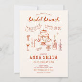 ハンドドローファンキード赤予測できなブライダルブランチ 招待状 (正面)